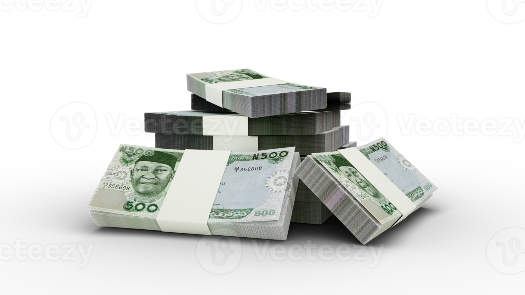 3d rendering of Stack of Nigerian Naira notes. bundles of Nigerian currency notes png