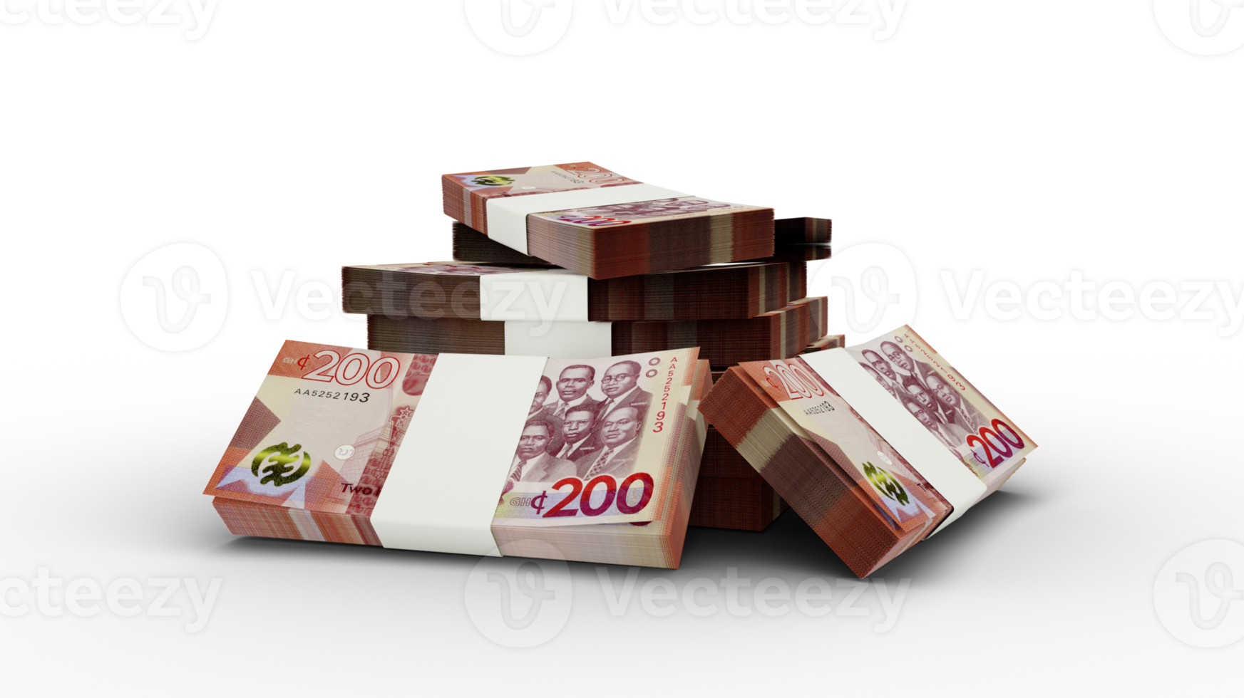 3d rendering of Stack of Ghanaian cedi notes. bundles of Ghanaian currency notes png