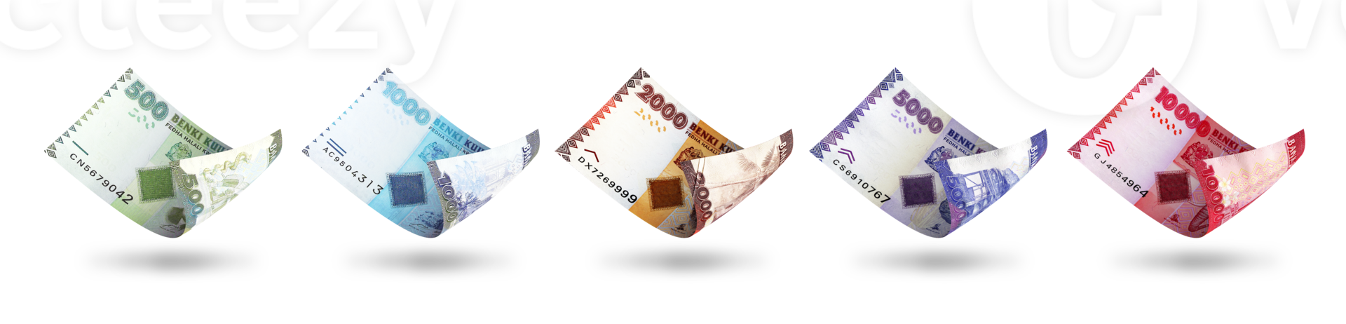 Set of Tanzanian shilling notes in different denominations. 3d illustration png