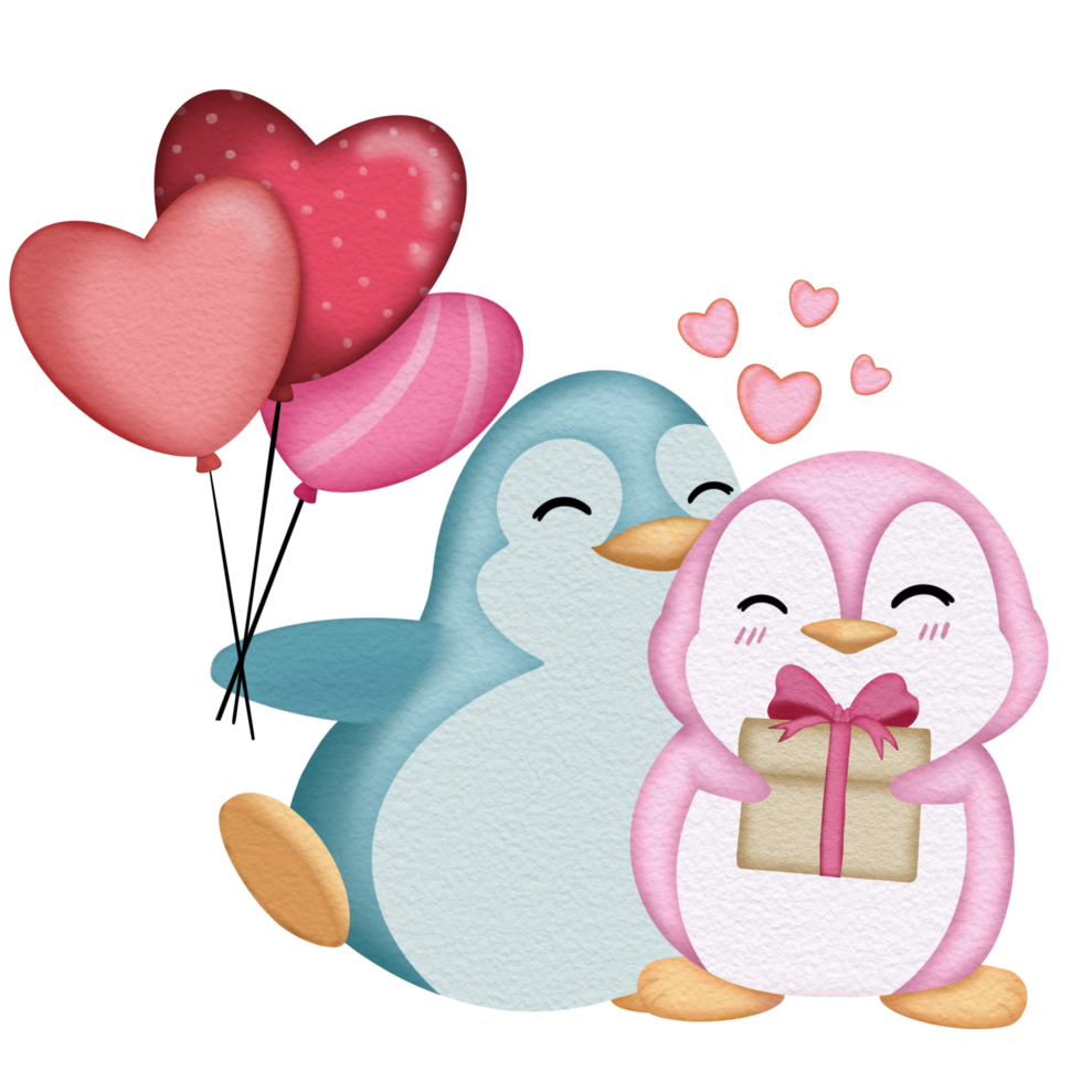 pingüino acuarela San Valentín día png