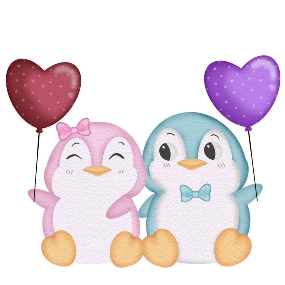 Penguin Watercolor Valentine's day png