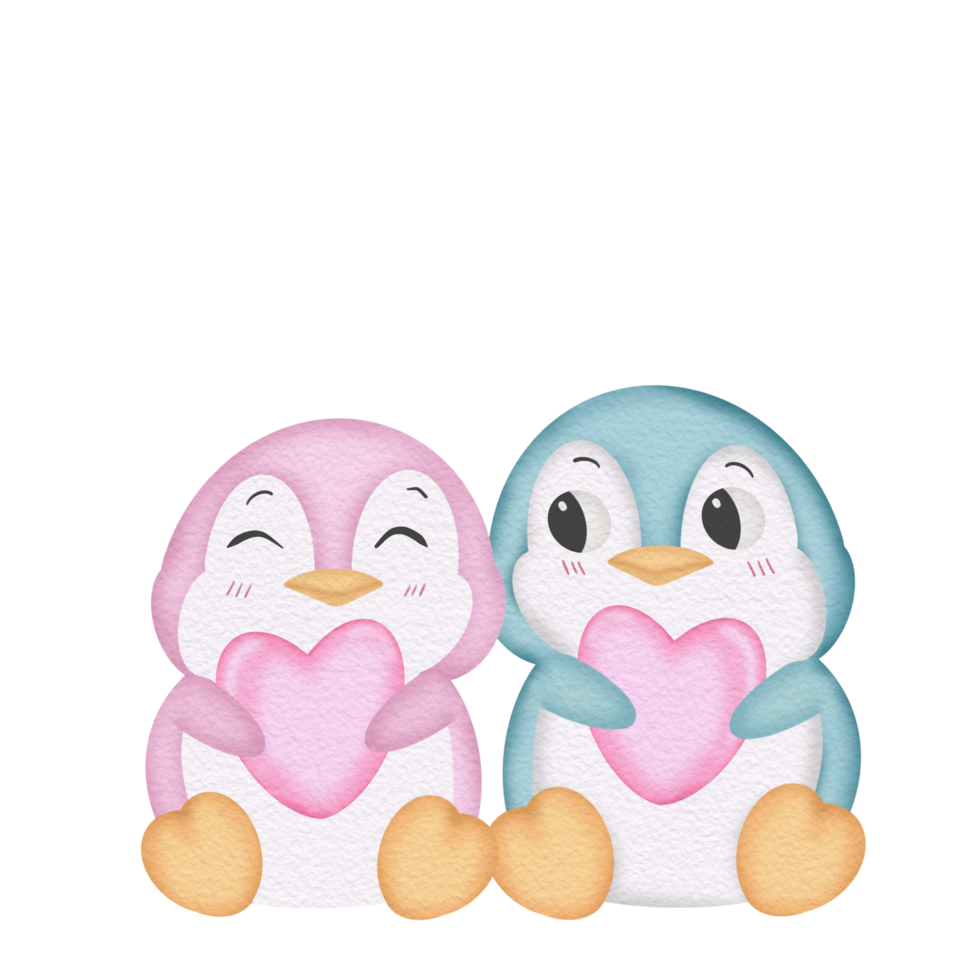 Penguin Watercolor Valentine's day png