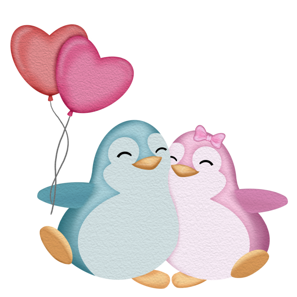 pingüino acuarela San Valentín día png