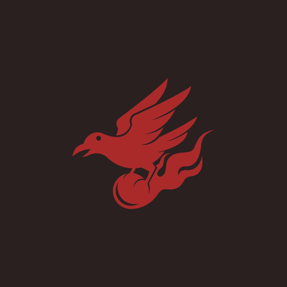 pájaro y bola de fuego logo vector