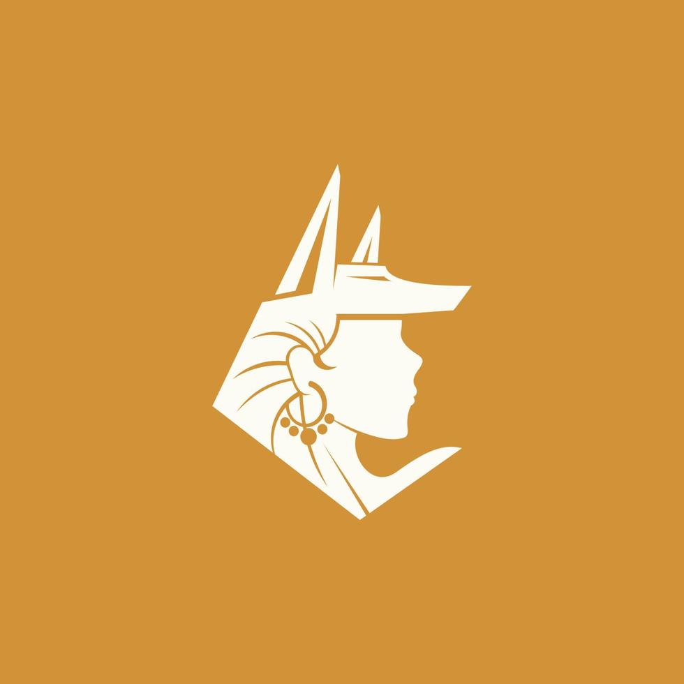 simple woman and wolf logo vector