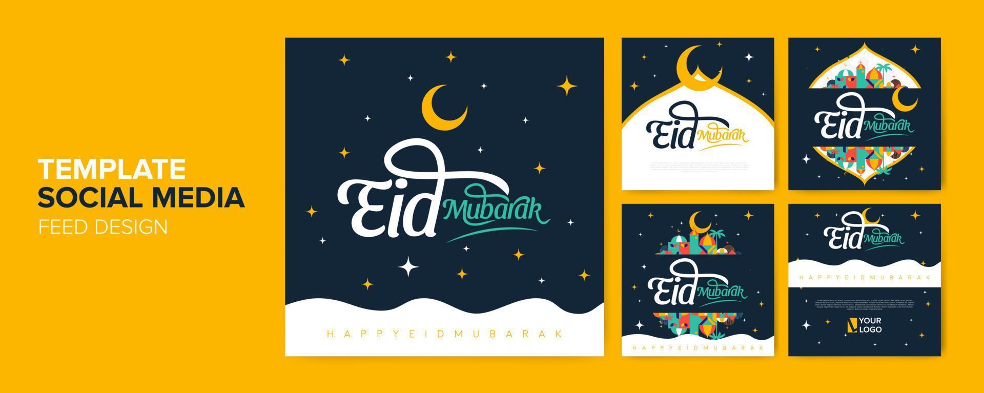 Simple eid mubarak social media template collection. Post, story, feed design vector