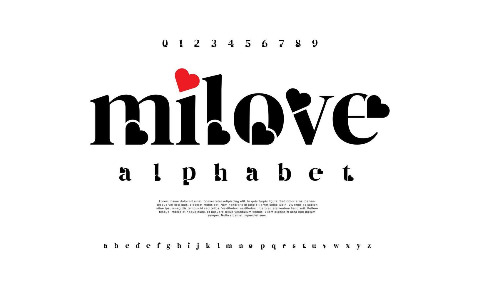 Heart milove valentine font typography. Urban typeface for poster, card, invitation vector