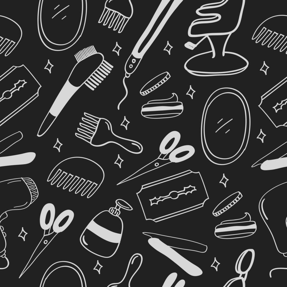 Hand drawn Barber and salon icon Seamless pattern on chalkboard vector