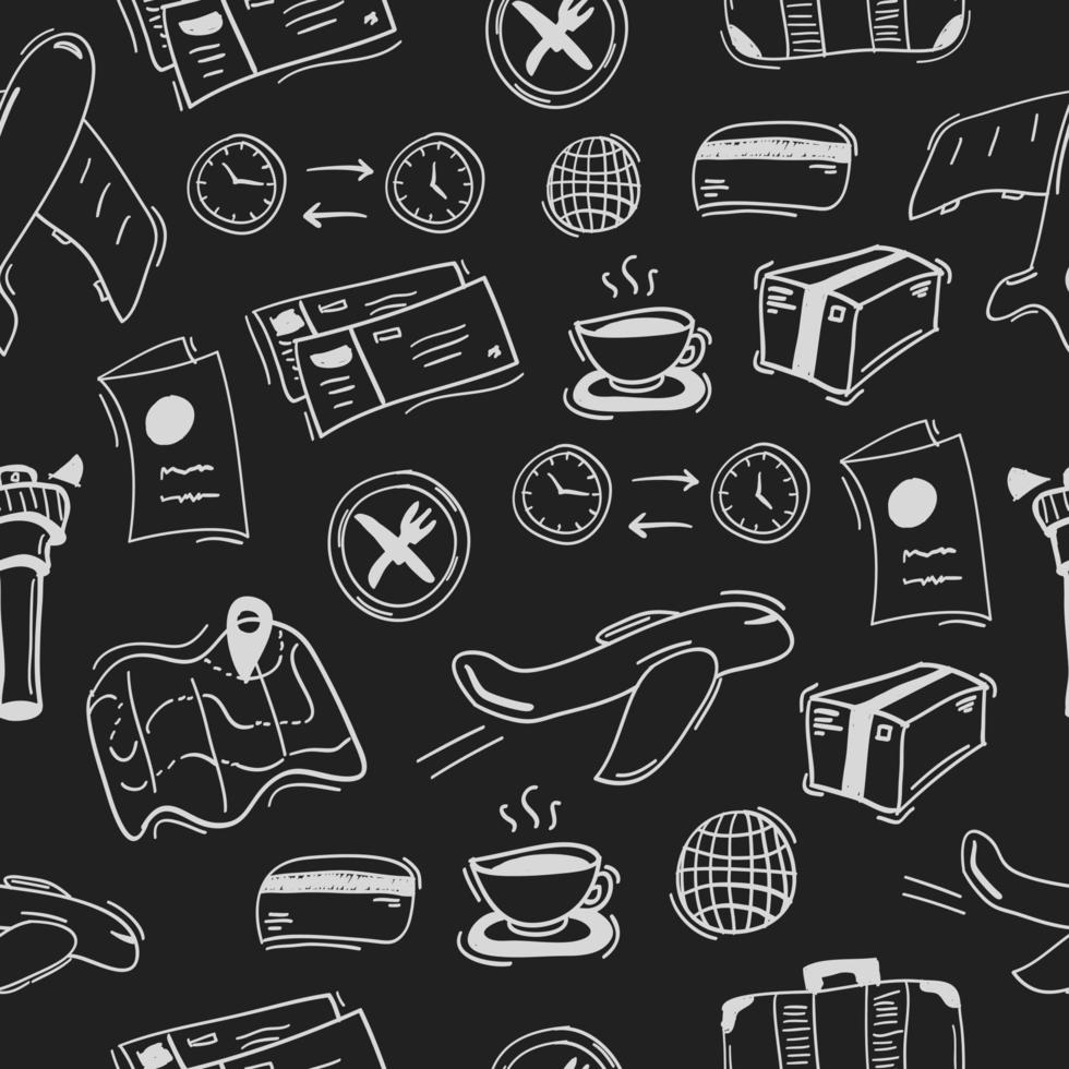 Hand drawn Airport Seamless pattern on chalkboard vector