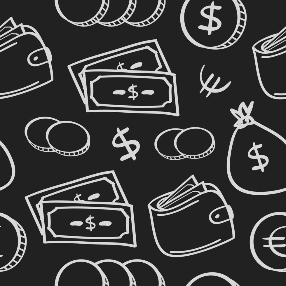 Hand drawn money icon Seamless pattern on chalkboard vector