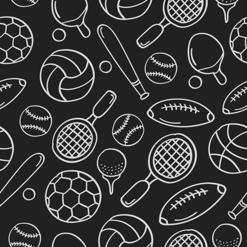 Hand drawn sports seamless pattern on chalkboard vector