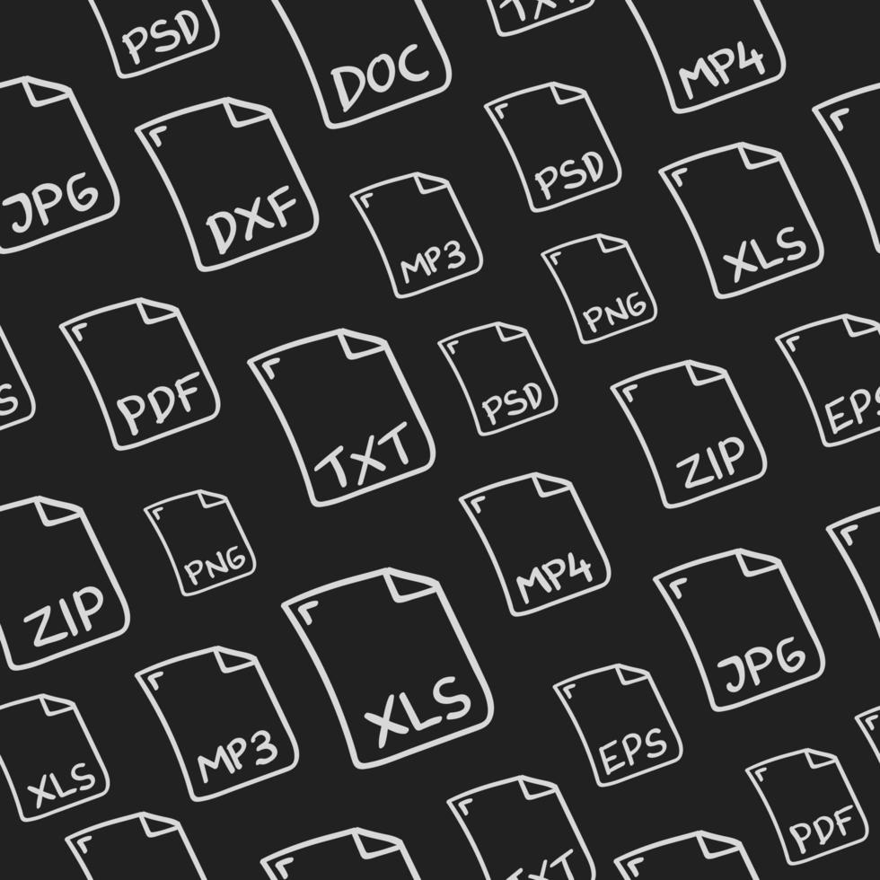 Hand drawn file types seamless pattern on chalkboard vector