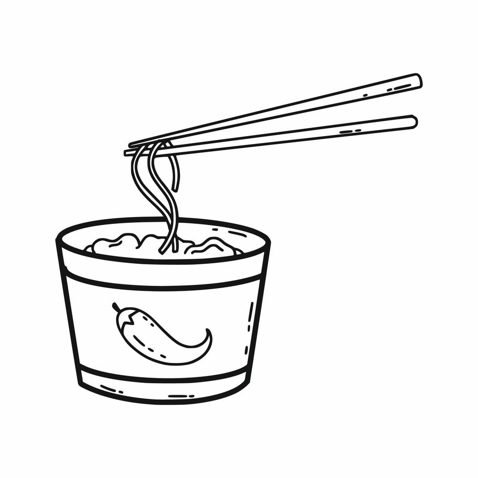 Korean Spicy Instant Noodles Fast Food Vector Doodle Illustration korean-spicy-instant-noodles-fast-food-vector-doodle-illustration