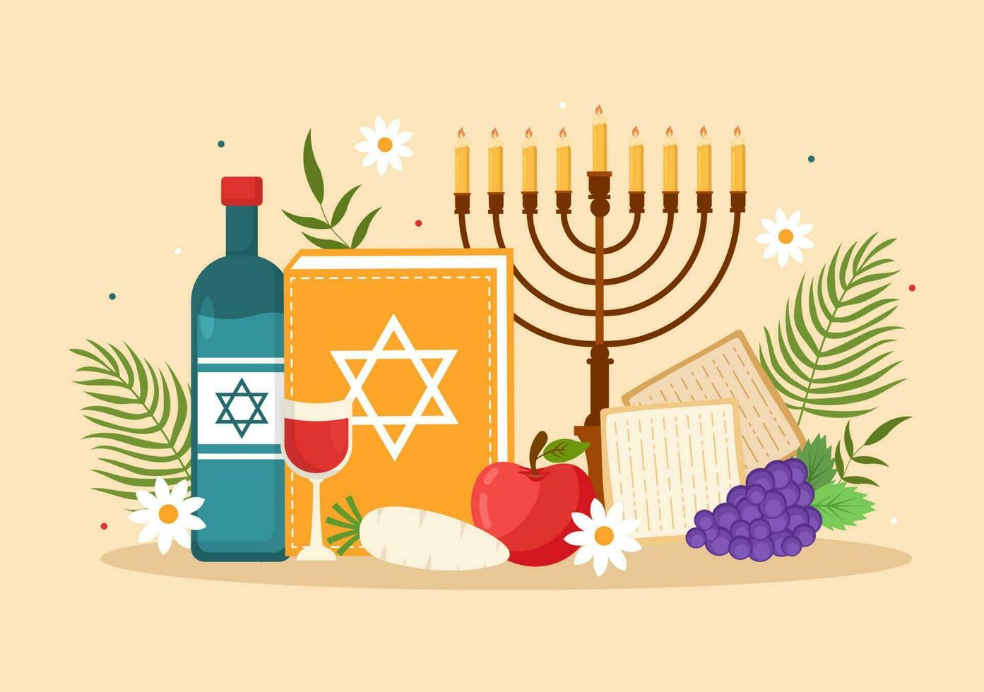 Happy Passover Illustration with Wine, Matzah and Pesach Jewish Holiday for Web Banner or Landing Page in Flat Cartoon Hand Drawn Templates vector