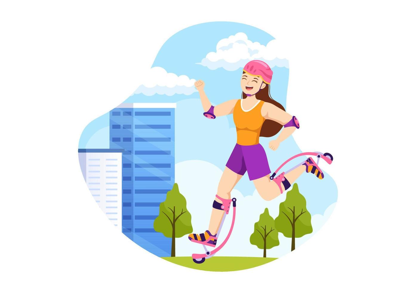 Powerbocking Sport Illustration with Jumping Boots for Web Banner or Landing Page in Extreme Sports Flat Cartoon Hand Drawn Templates vector