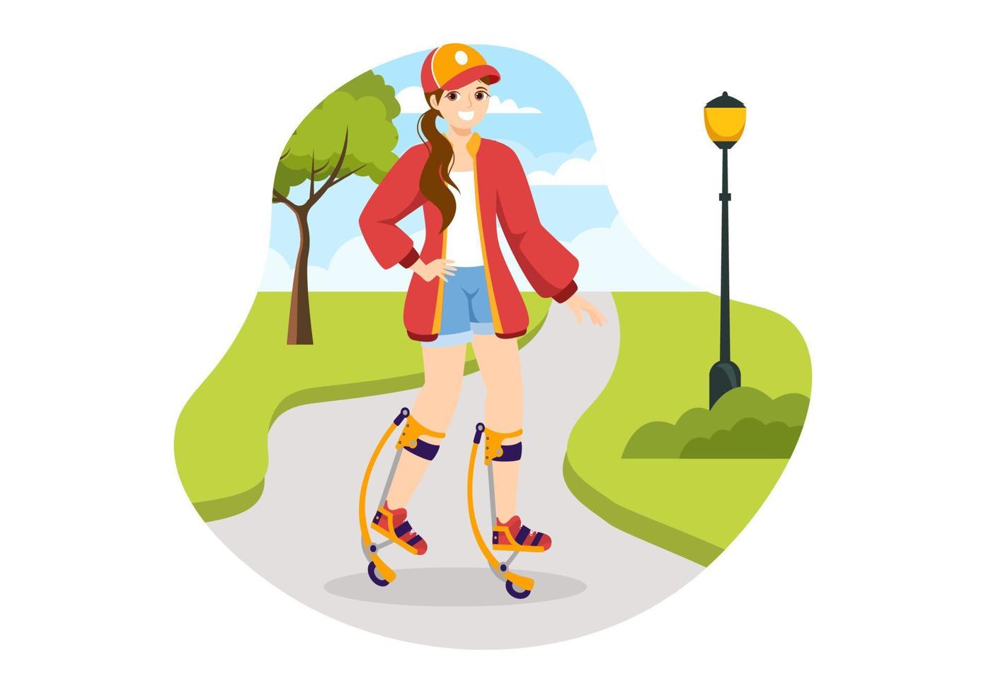 Powerbocking Sport Illustration with Jumping Boots for Web Banner or Landing Page in Extreme Sports Flat Cartoon Hand Drawn Templates vector