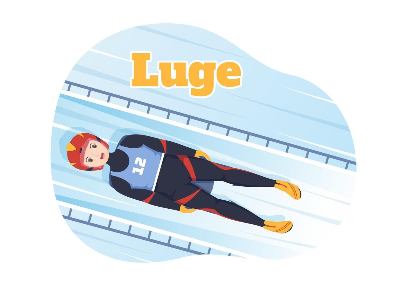 Luge Sled Race Athlete Winter Sport Illustration with Riding a Sledding, Ice and Bobsleigh in Flat Cartoon Hand Drawn for Landing Page Templates vector