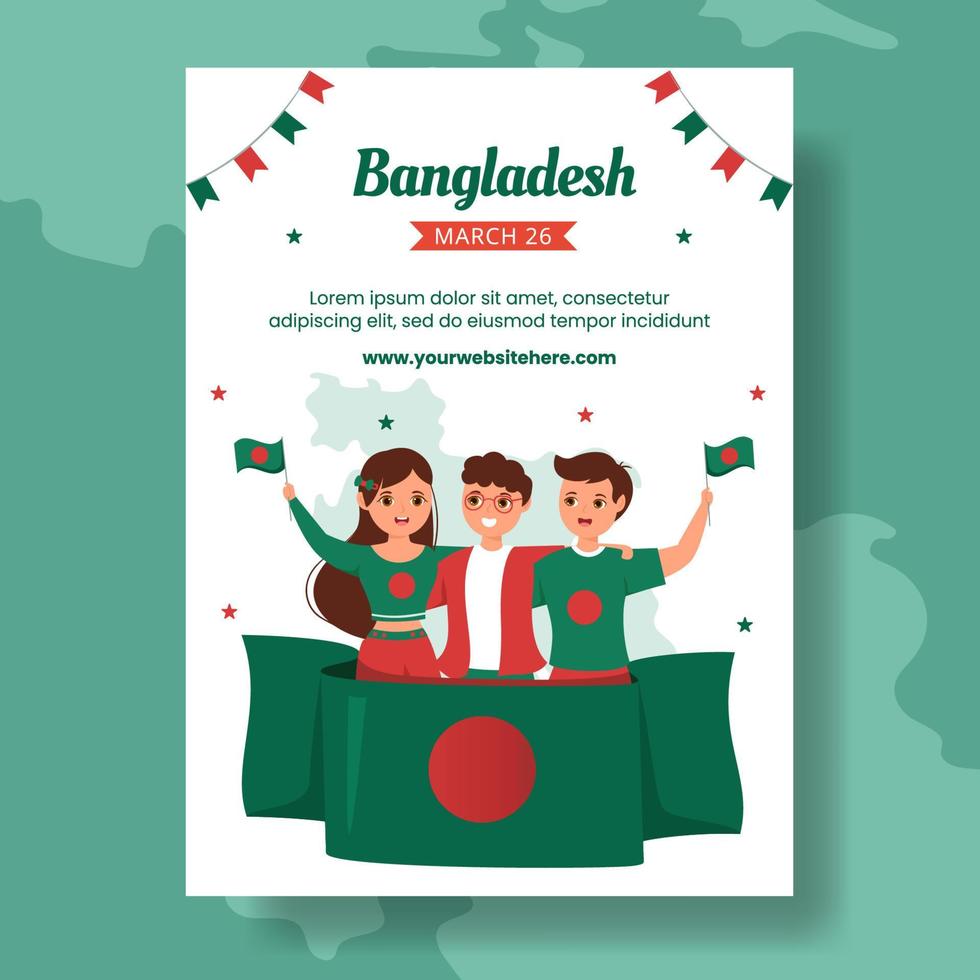 Happy Independence Bangladesh Day Vertical Poster Cartoon Hand Drawn Templates Background Illustration vector