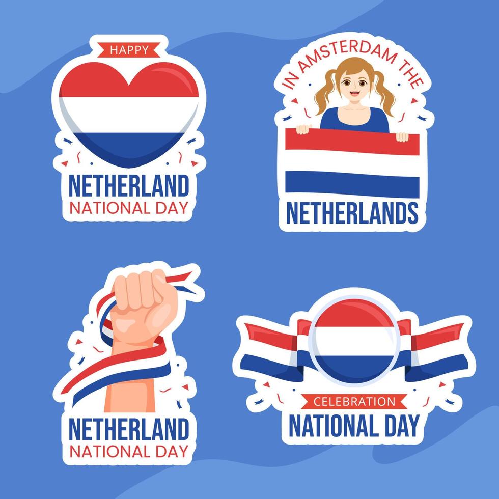 Happy Netherlands National Day Label Flat Cartoon Hand Drawn Templates Background Illustration vector
