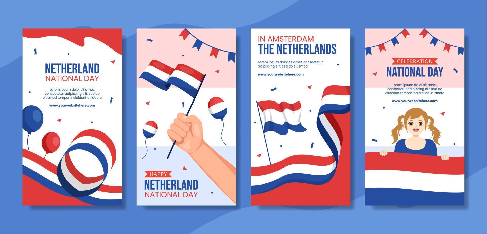 Happy Netherlands National Day Social Media Stories Flat Cartoon Hand Drawn Templates Illustration vector