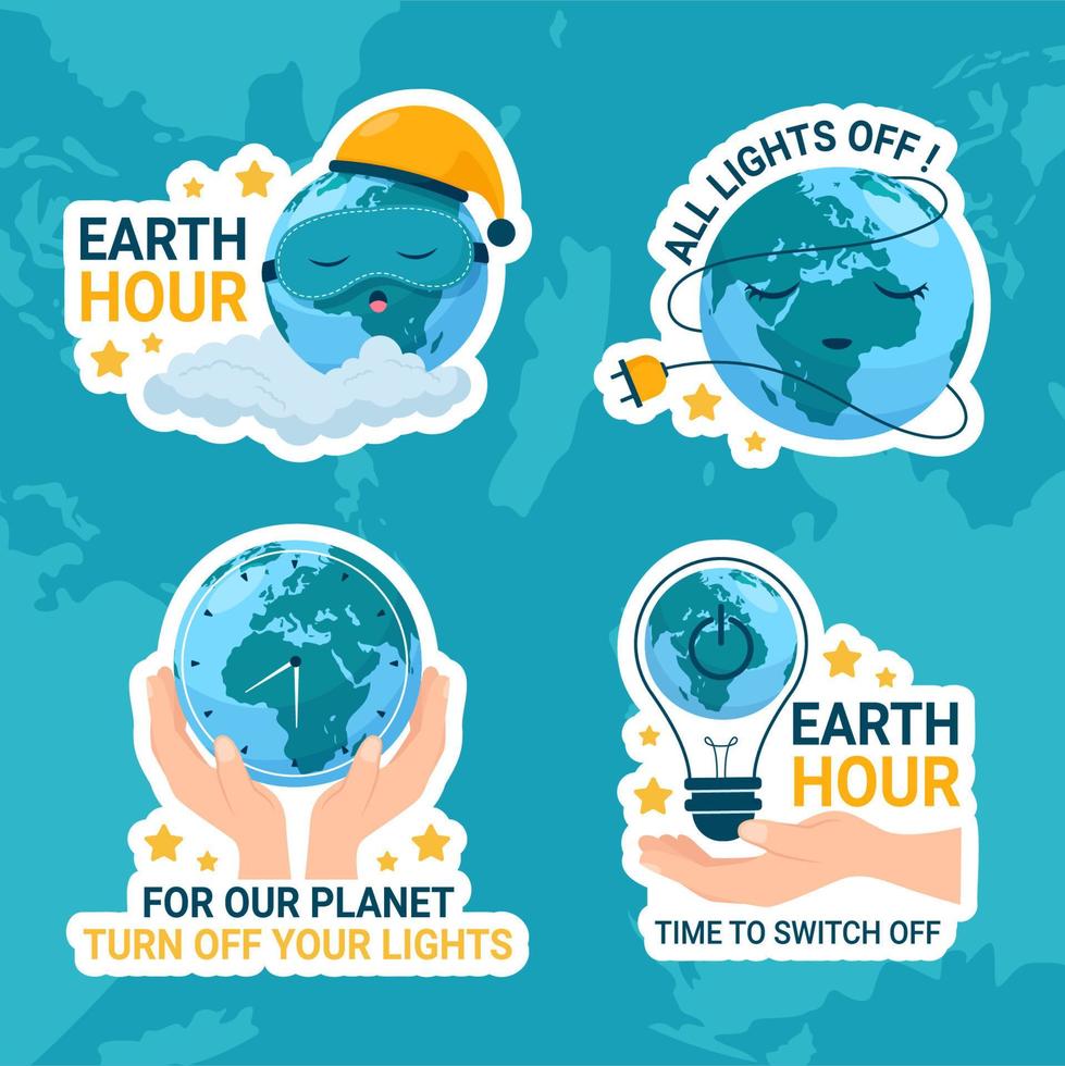 Happy Earth Hour National Day Label Flat Cartoon Hand Drawn Templates Background Illustration vector