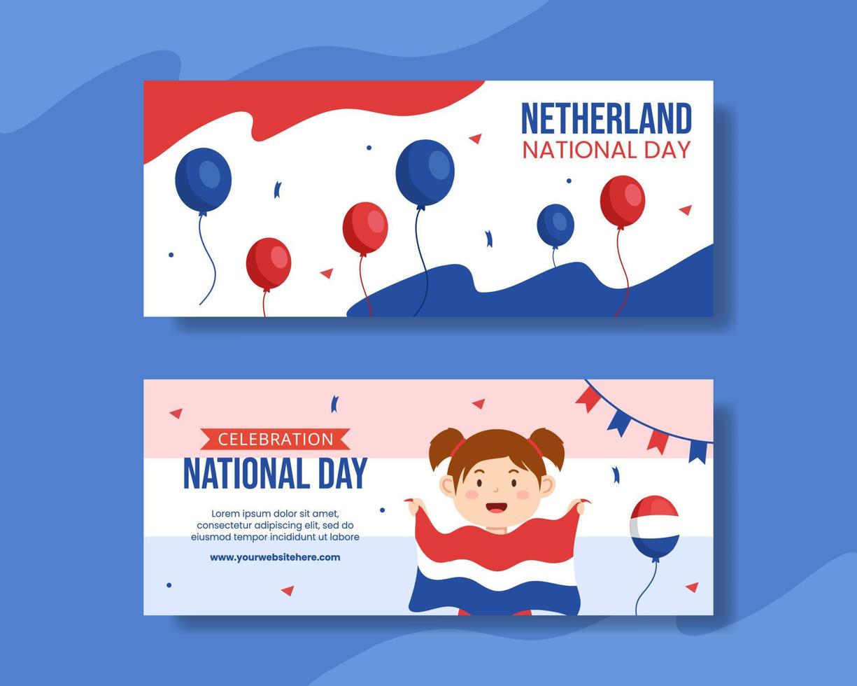 Happy Netherlands National Day Horizontal Banner Flat Cartoon Hand Drawn Templates Illustration vector