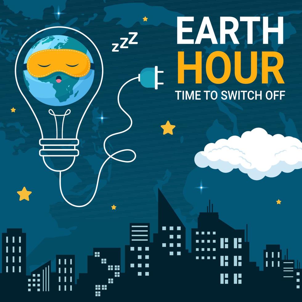 Happy Earth Hour National Day Social Media Background Illustration Cartoon Hand Drawn Templates vector