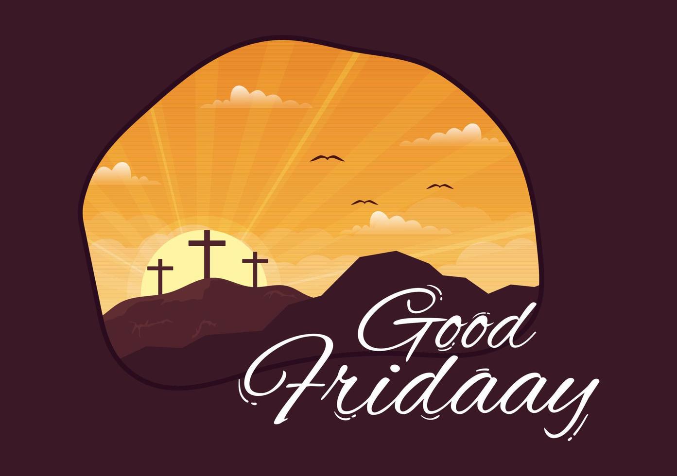 Happy Good Friday Illustration with Christian Holiday of Jesus Christ Crucifixion in Flat Cartoon Hand Drawn for Web Banner or Landing Page Templates vector