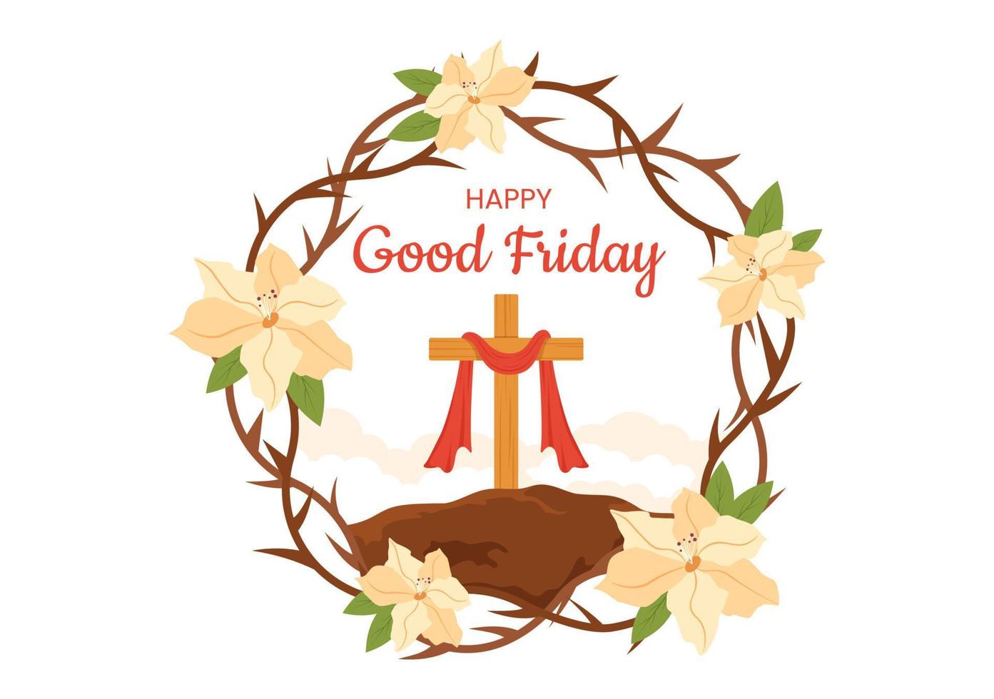 Happy Good Friday Illustration with Christian Holiday of Jesus Christ Crucifixion in Flat Cartoon Hand Drawn for Web Banner or Landing Page Templates vector