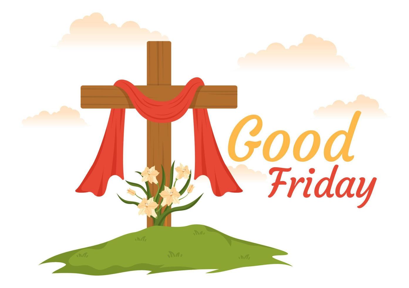 Happy Good Friday Illustration with Christian Holiday of Jesus Christ Crucifixion in Flat Cartoon Hand Drawn for Web Banner or Landing Page Templates vector