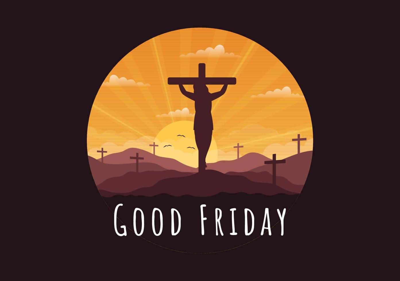Happy Good Friday Illustration with Christian Holiday of Jesus Christ Crucifixion in Flat Cartoon Hand Drawn for Web Banner or Landing Page Templates vector