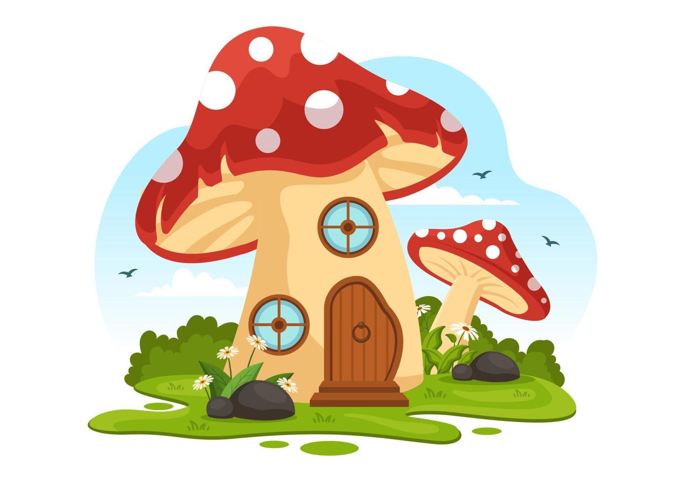 Mushrooms Illustration with Different Mushroom, Grass and Insects for Web Banner or Landing Page in Flat Cartoon Hand Drawn Templates vector