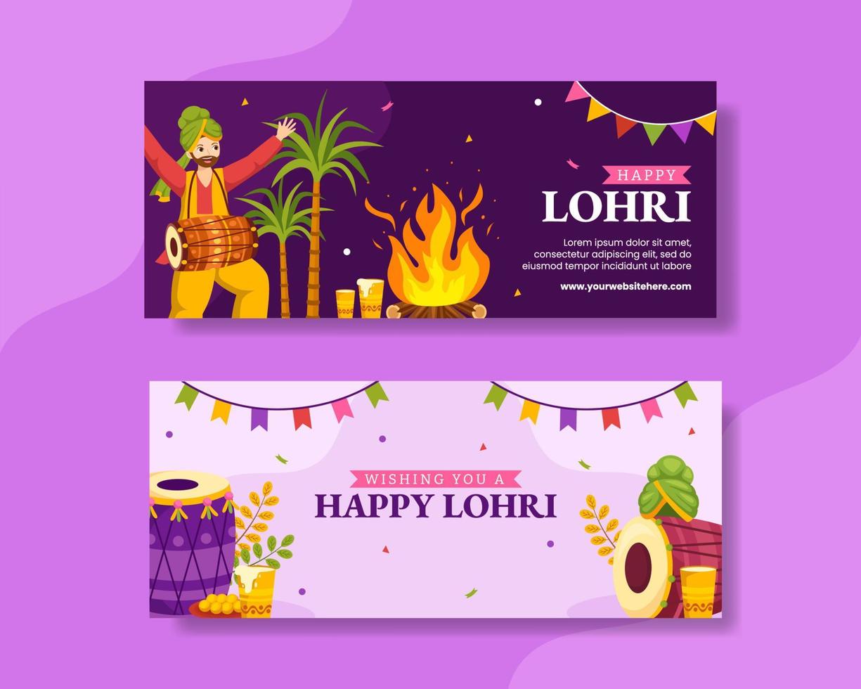 Happy Lohri Festival Horizontal Banner Flat Cartoon Hand Drawn Templates Background Illustration vector