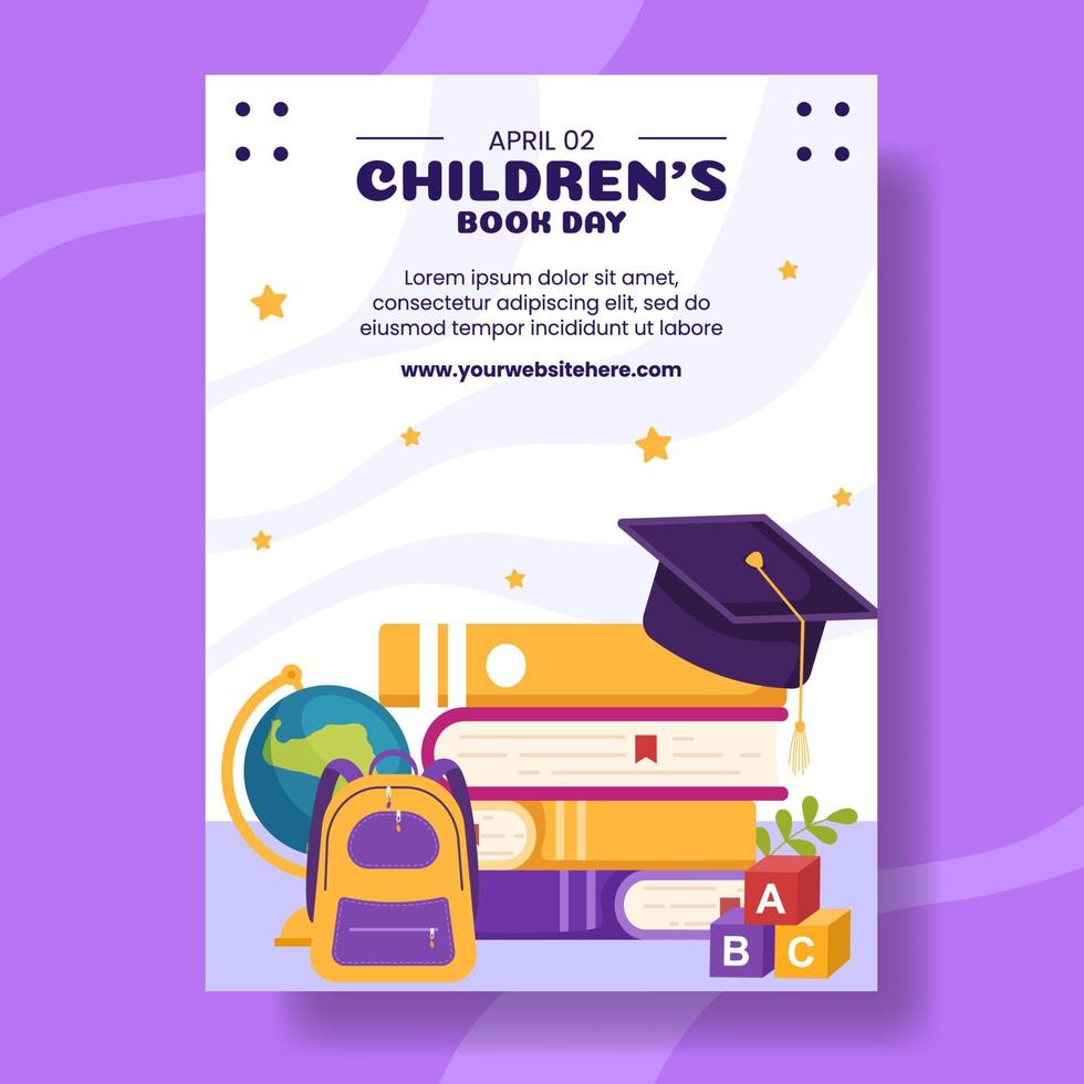 International Children's Book Day Vertical Poster Cartoon Hand Drawn Templates Background Illustration vector