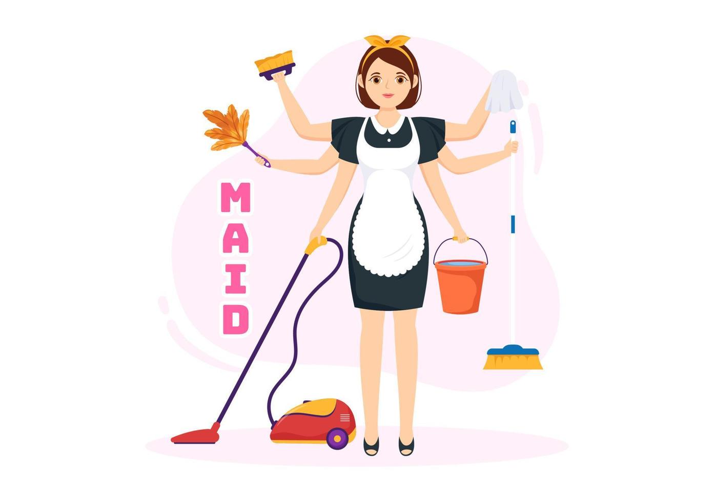 Professional Girl Maid Illustration of Cleaning Service Wearing her Uniform with Apron for Clean a House in Flat Cartoon Hand Drawn Templates vector