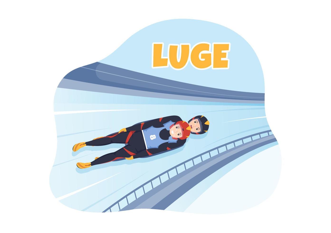 Luge Sled Race Athlete Winter Sport Illustration with Riding a Sledding, Ice and Bobsleigh in Flat Cartoon Hand Drawn for Landing Page Templates vector
