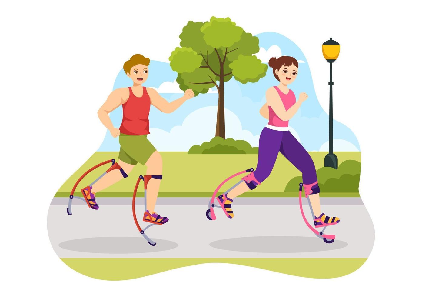 Powerbocking Sport Illustration with Jumping Boots for Web Banner or Landing Page in Extreme Sports Flat Cartoon Hand Drawn Templates vector