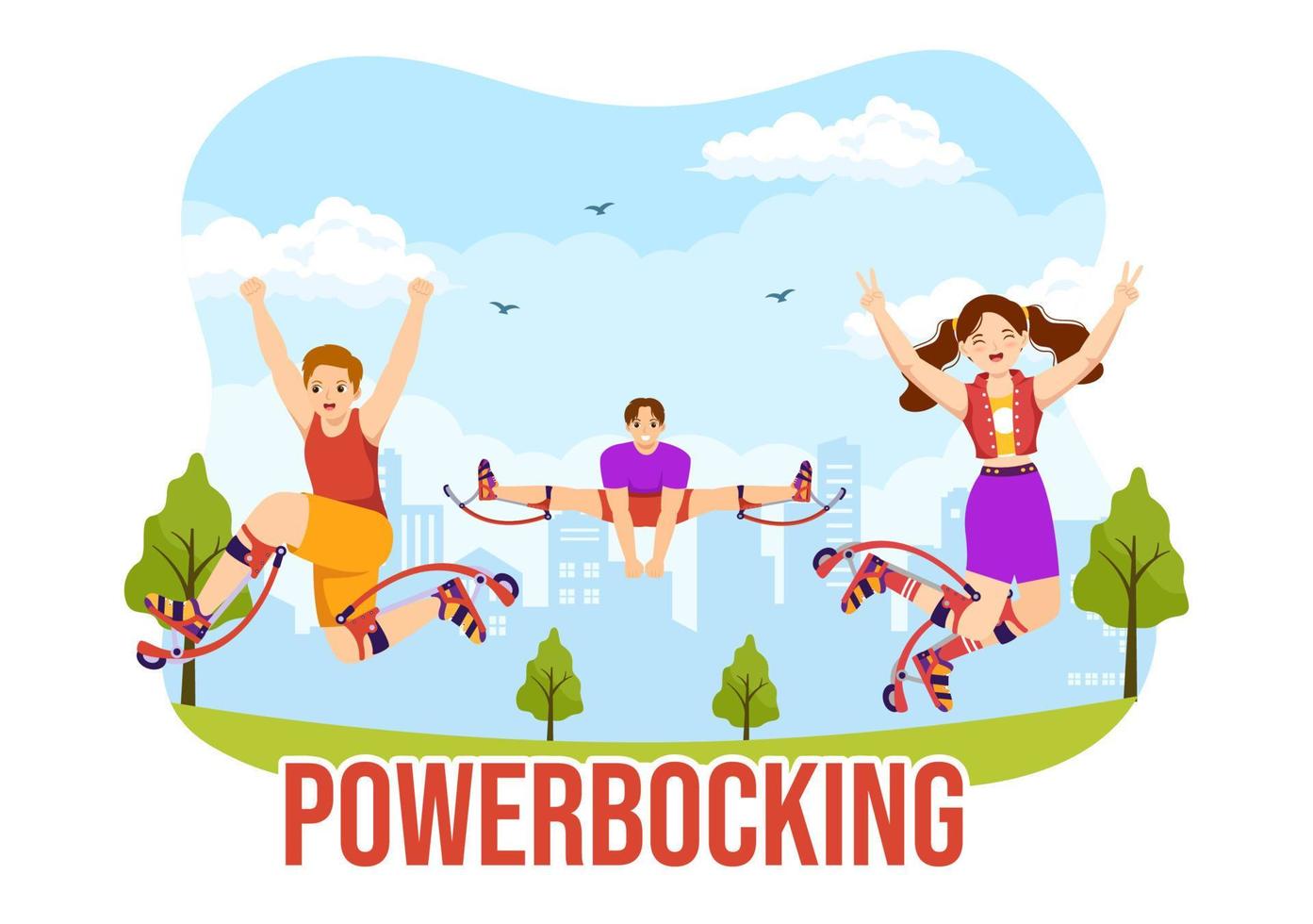 Powerbocking Sport Illustration with Jumping Boots for Web Banner or Landing Page in Extreme Sports Flat Cartoon Hand Drawn Templates vector