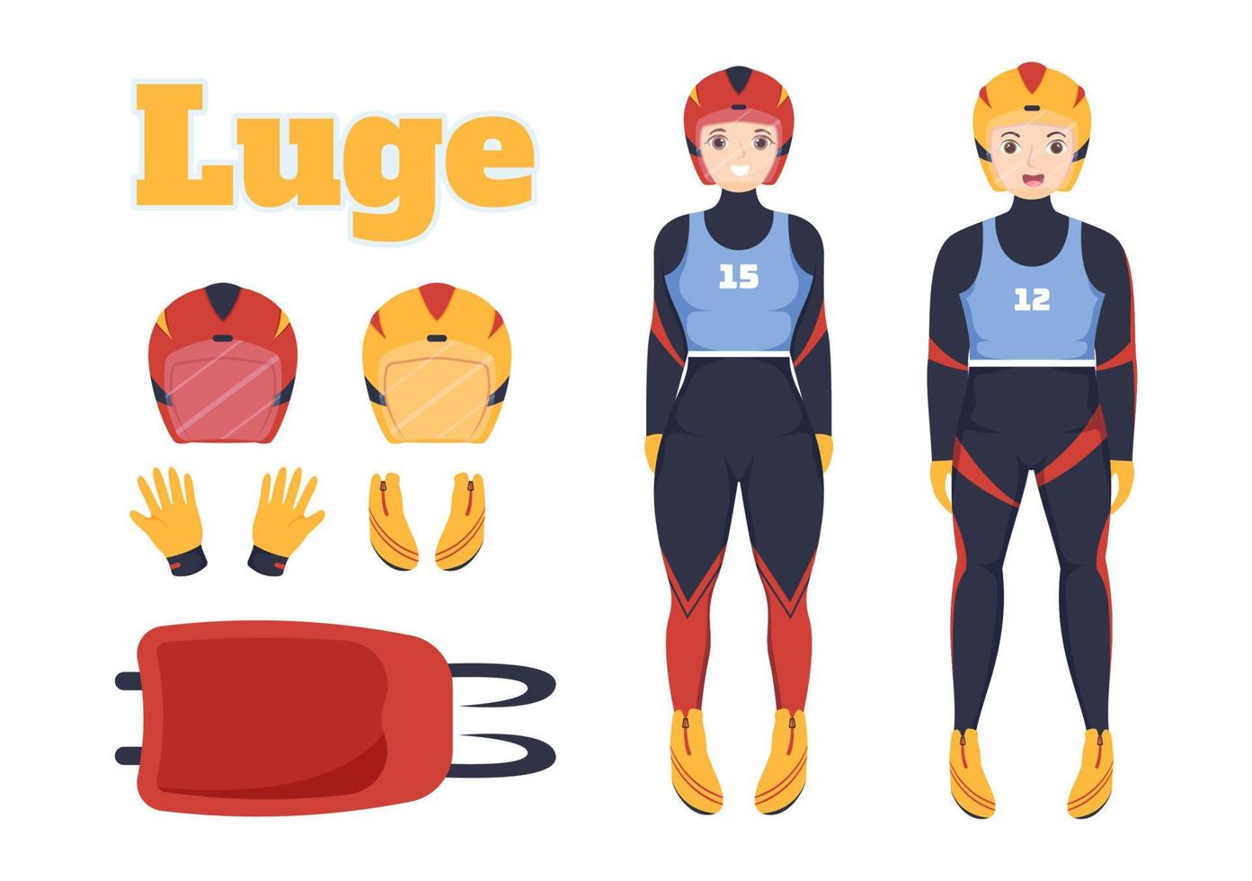 Luge Sled Race Athlete Winter Sport Illustration with Riding a Sledding, Ice and Bobsleigh in Flat Cartoon Hand Drawn for Landing Page Templates vector