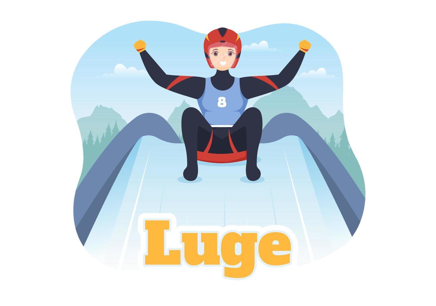 Luge Sled Race Athlete Winter Sport Illustration with Riding a Sledding, Ice and Bobsleigh in Flat Cartoon Hand Drawn for Landing Page Templates vector