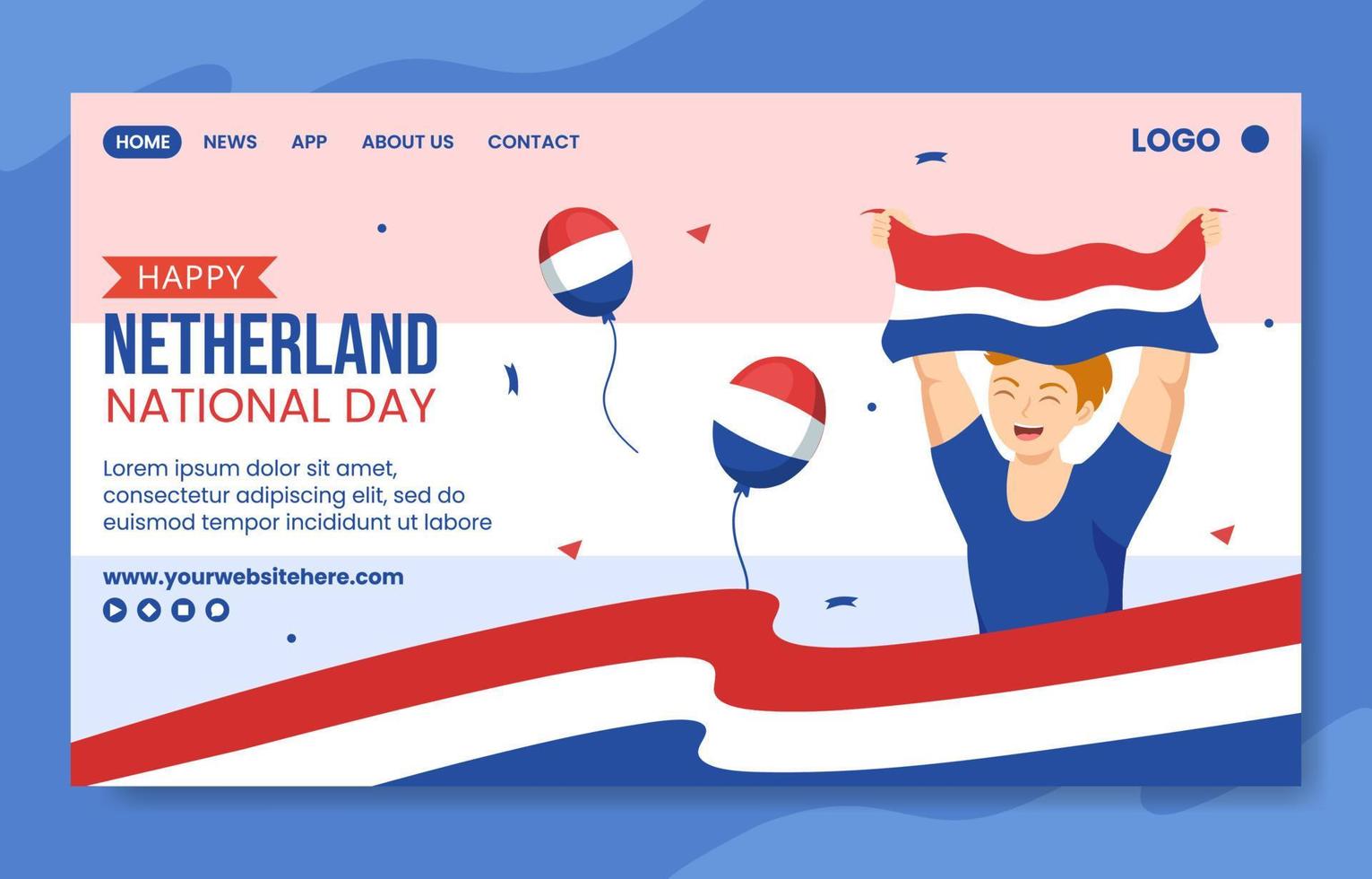 Happy Netherlands National Day Social Media Landing Page Cartoon Hand Drawn Templates Illustration vector