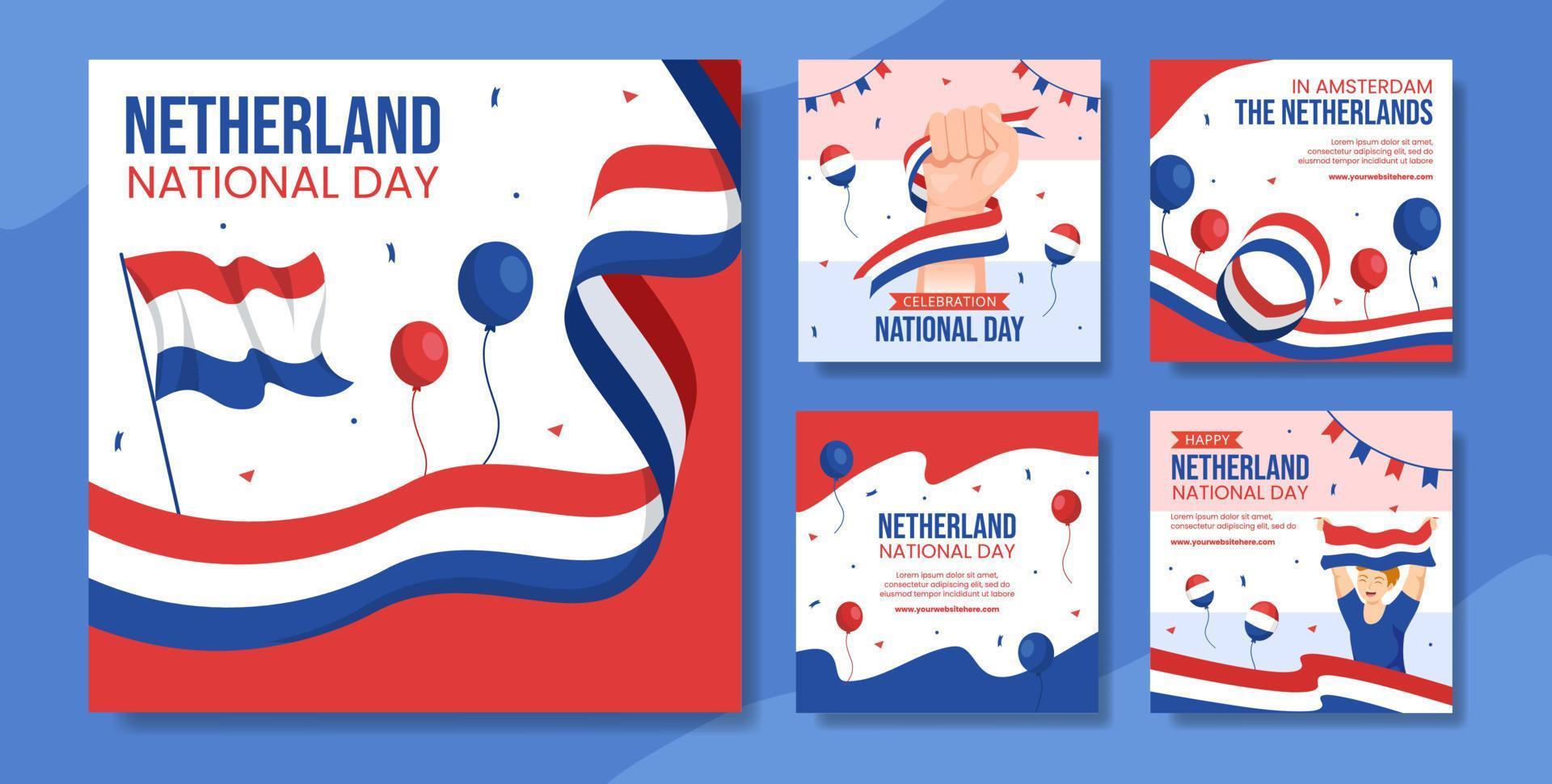 Happy Netherlands National Day Social Media Post Flat Cartoon Hand Drawn Templates Illustration vector