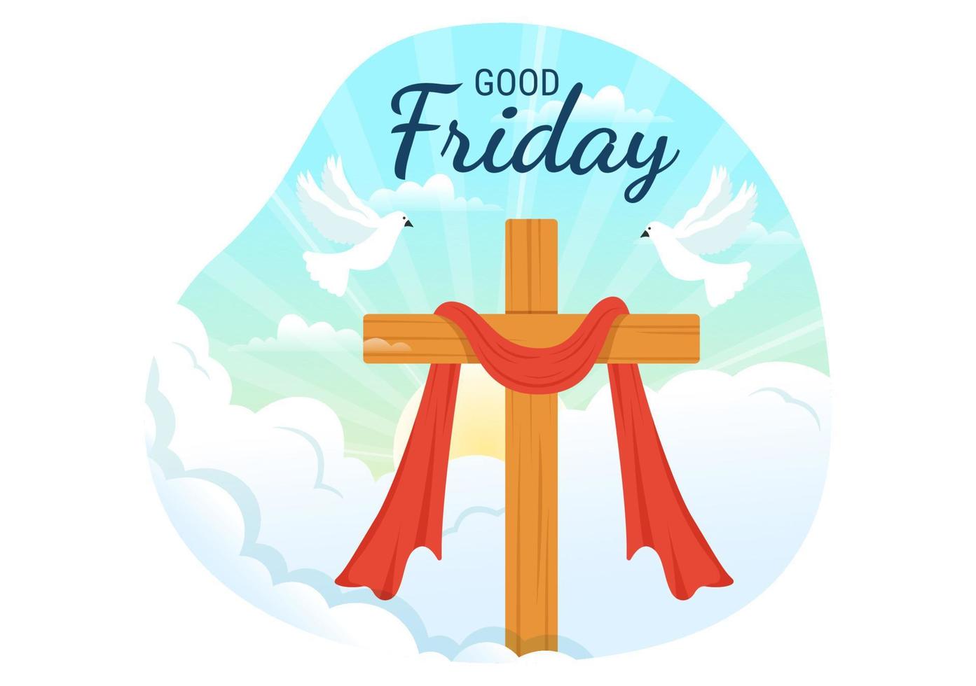 Happy Good Friday Illustration with Christian Holiday of Jesus Christ Crucifixion in Flat Cartoon Hand Drawn for Web Banner or Landing Page Templates vector