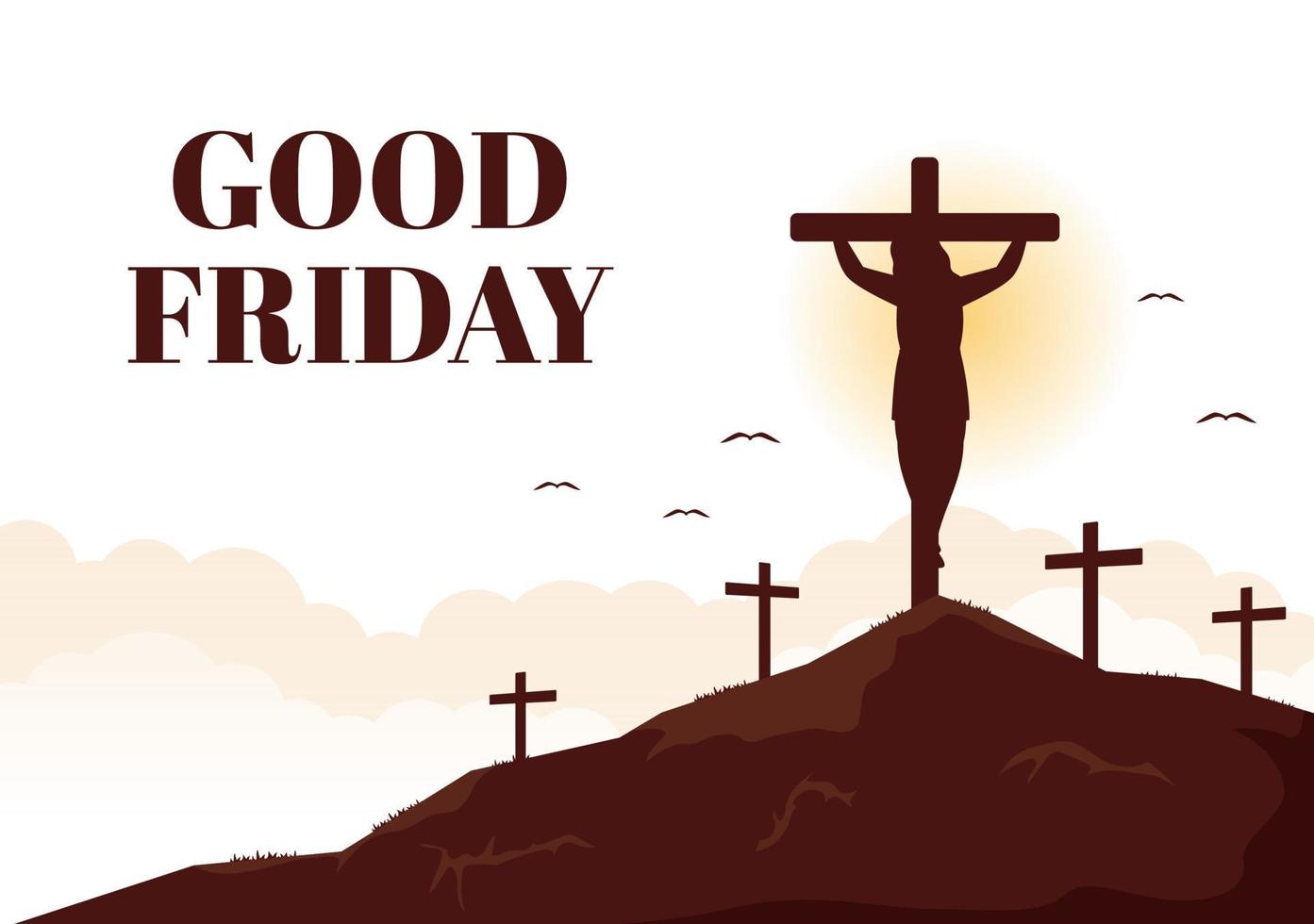 Happy Good Friday Illustration with Christian Holiday of Jesus Christ Crucifixion in Flat Cartoon Hand Drawn for Web Banner or Landing Page Templates vector