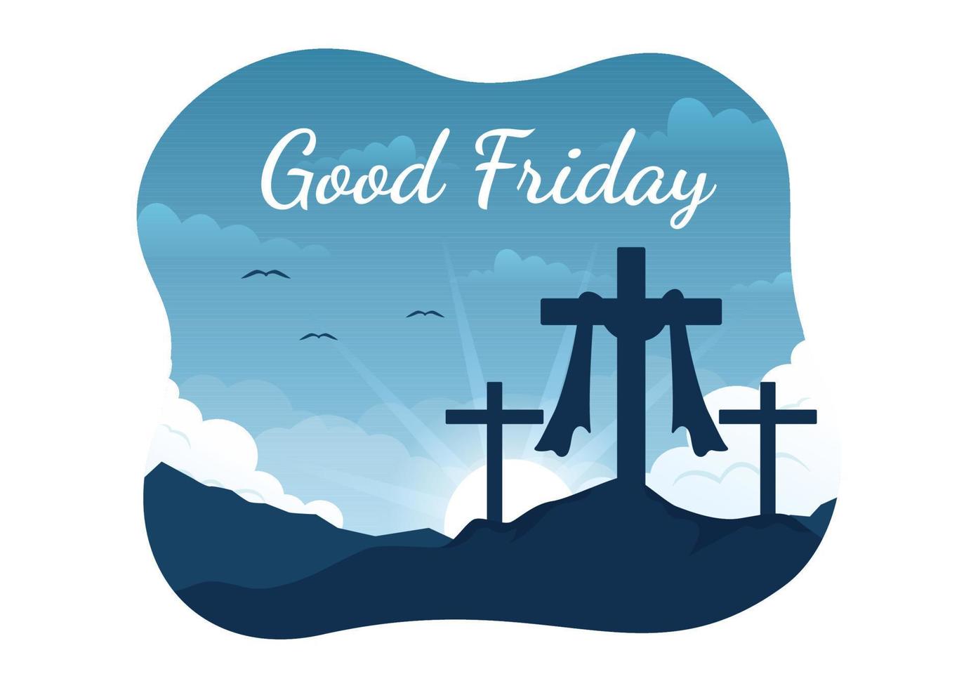 Happy Good Friday Illustration with Christian Holiday of Jesus Christ Crucifixion in Flat Cartoon Hand Drawn for Web Banner or Landing Page Templates vector