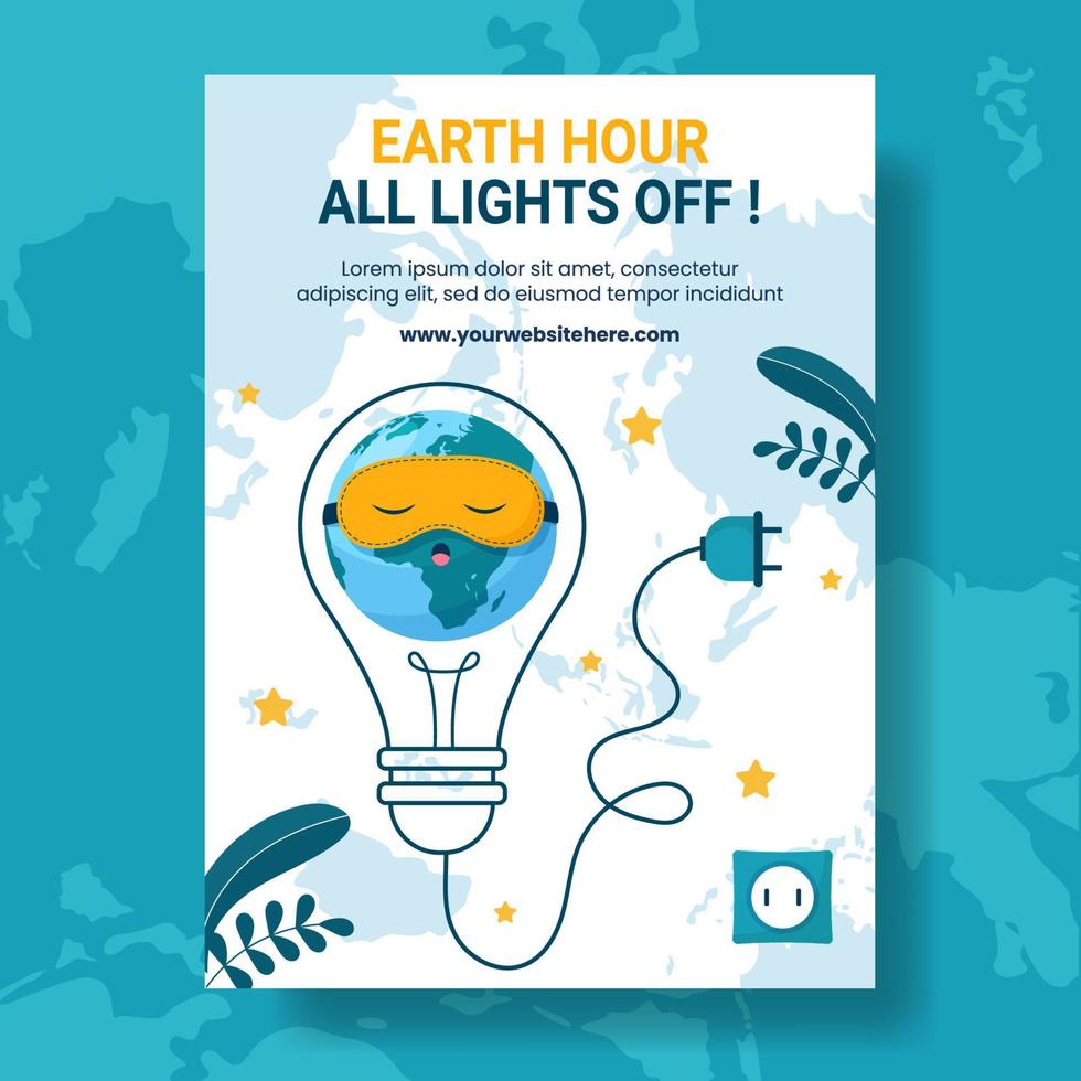 Happy Earth Hour National Day Vertical Poster Cartoon Hand Drawn Templates Background Illustration vector