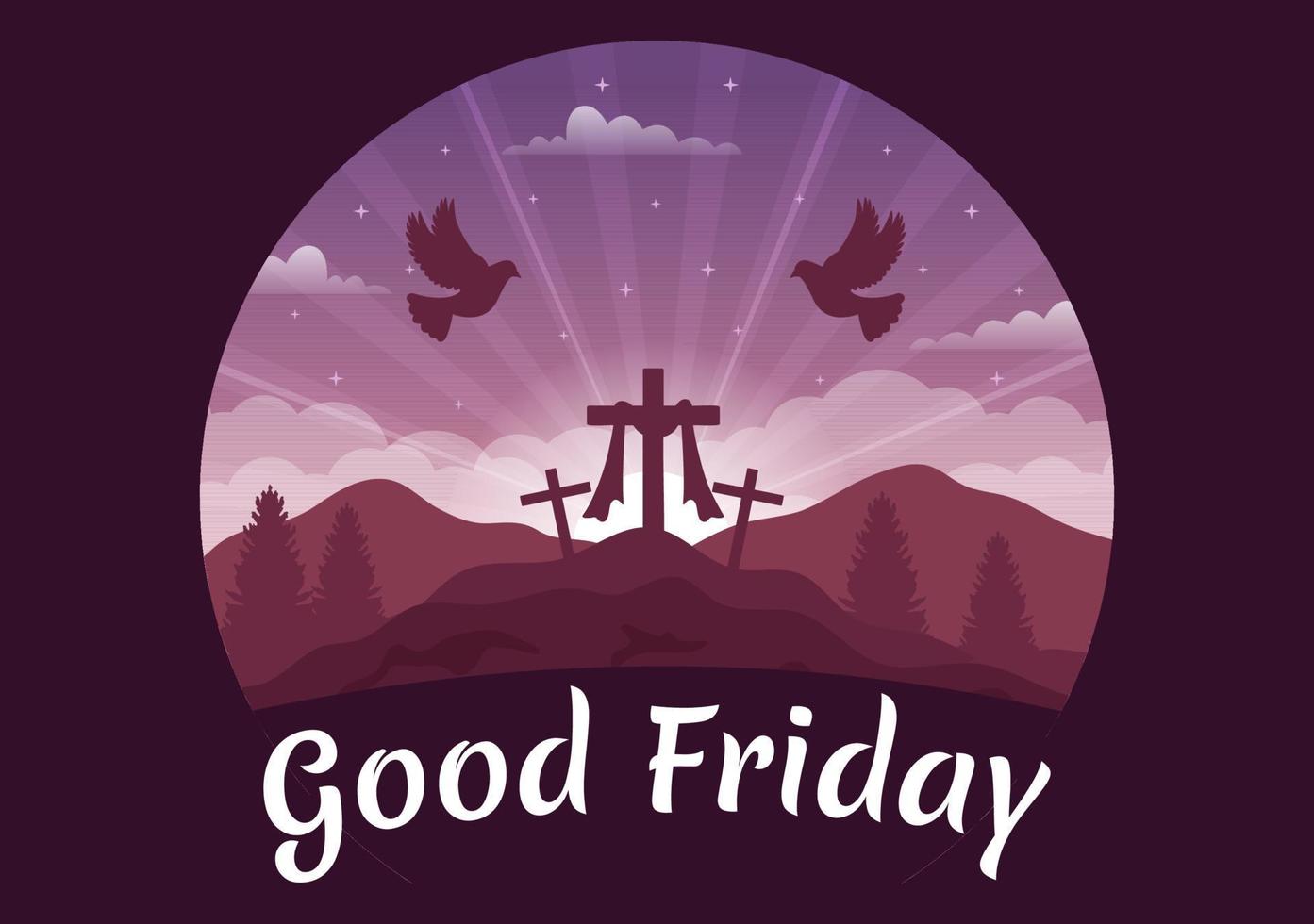 Happy Good Friday Illustration with Christian Holiday of Jesus Christ Crucifixion in Flat Cartoon Hand Drawn for Web Banner or Landing Page Templates vector