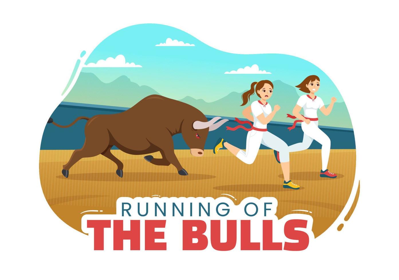 Running of the Bulls Illustration with Bullfighting Show in Arena in Flat Cartoon Hand Drawn for Web Banner or Landing Page Template vector