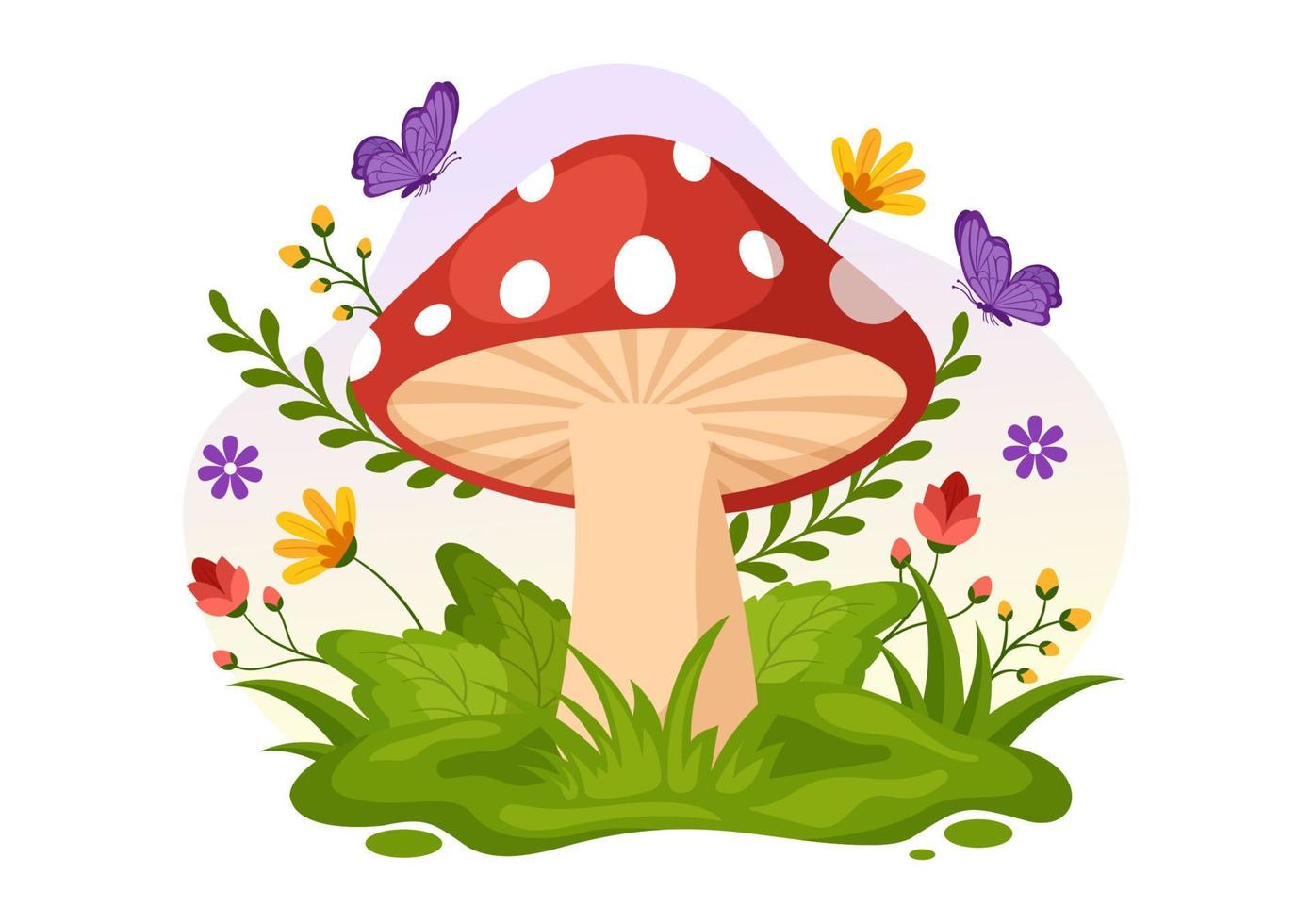 Mushrooms Illustration with Different Mushroom, Grass and Insects for Web Banner or Landing Page in Flat Cartoon Hand Drawn Templates vector