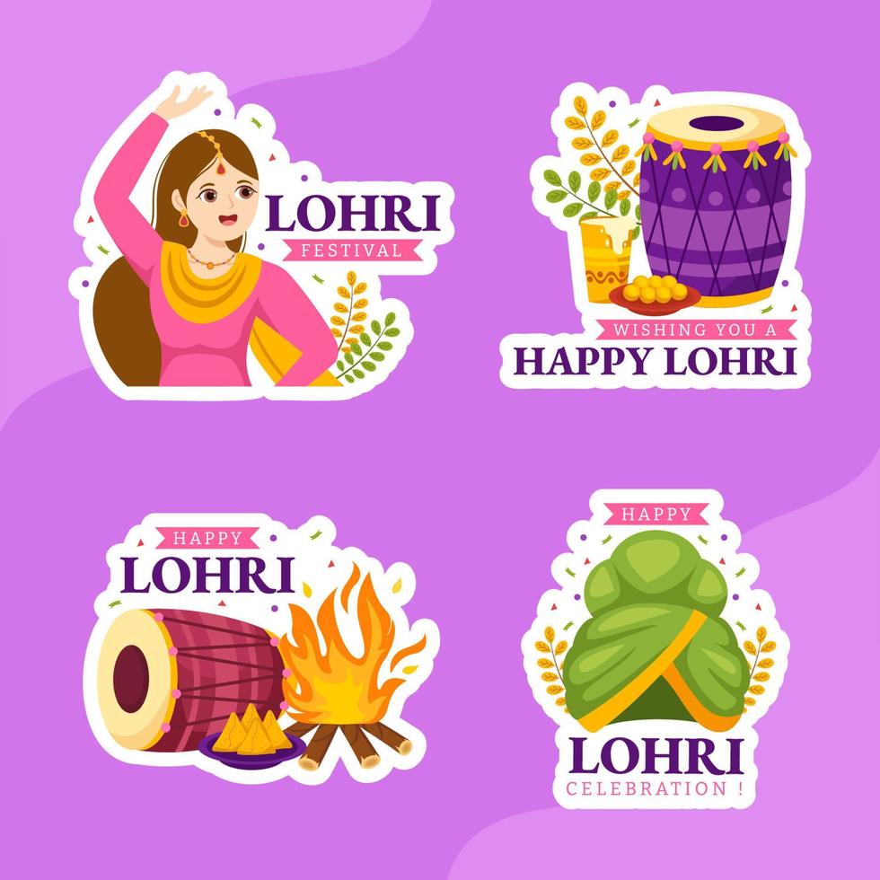 Happy Lohri Festival Label Flat Cartoon Hand Drawn Templates Background Illustration vector